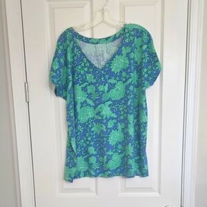 JJill Luxe Supima Blue & Green Tee